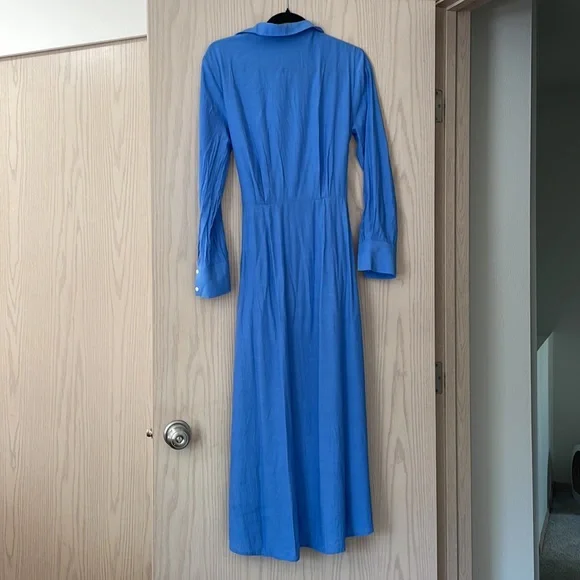 & Other Stories Long Sleeve Waist Tie Midi Dress in Light Blue - Picture 6 of 6